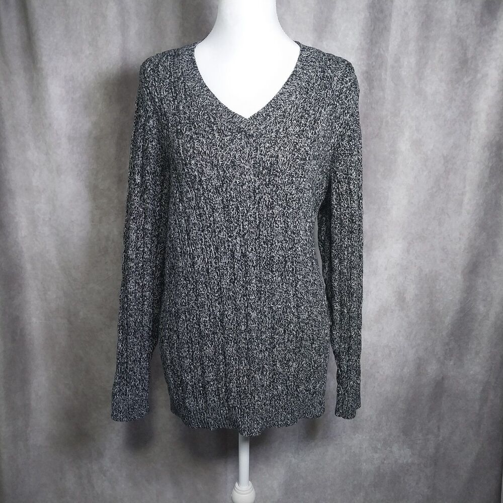 Croft & Barrow Womens Plus 2X Marled Knit V Neck Heather Charcoal Sweater